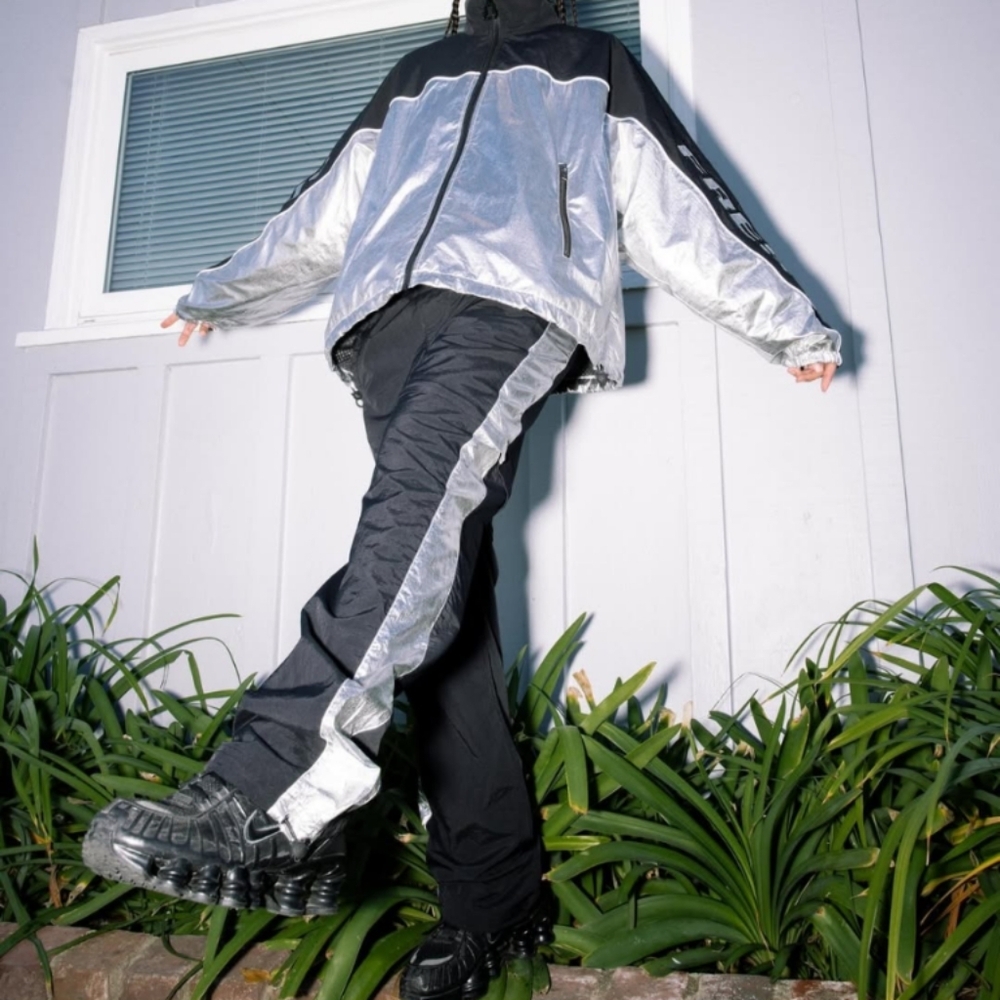 Teddy fresh silver panel zip away track pants Unisex
